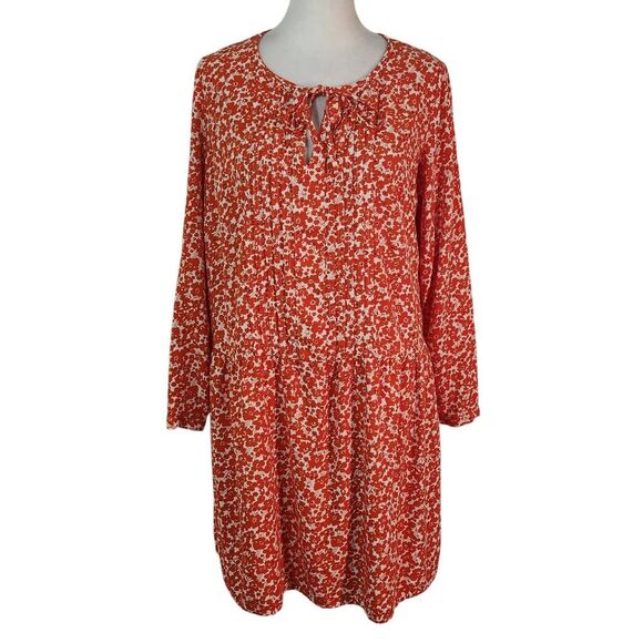 Old Navy Red Floral Mini Dress Size Medium Red Poppy Floral Peasant Mini Dress - Picture 1 of 8